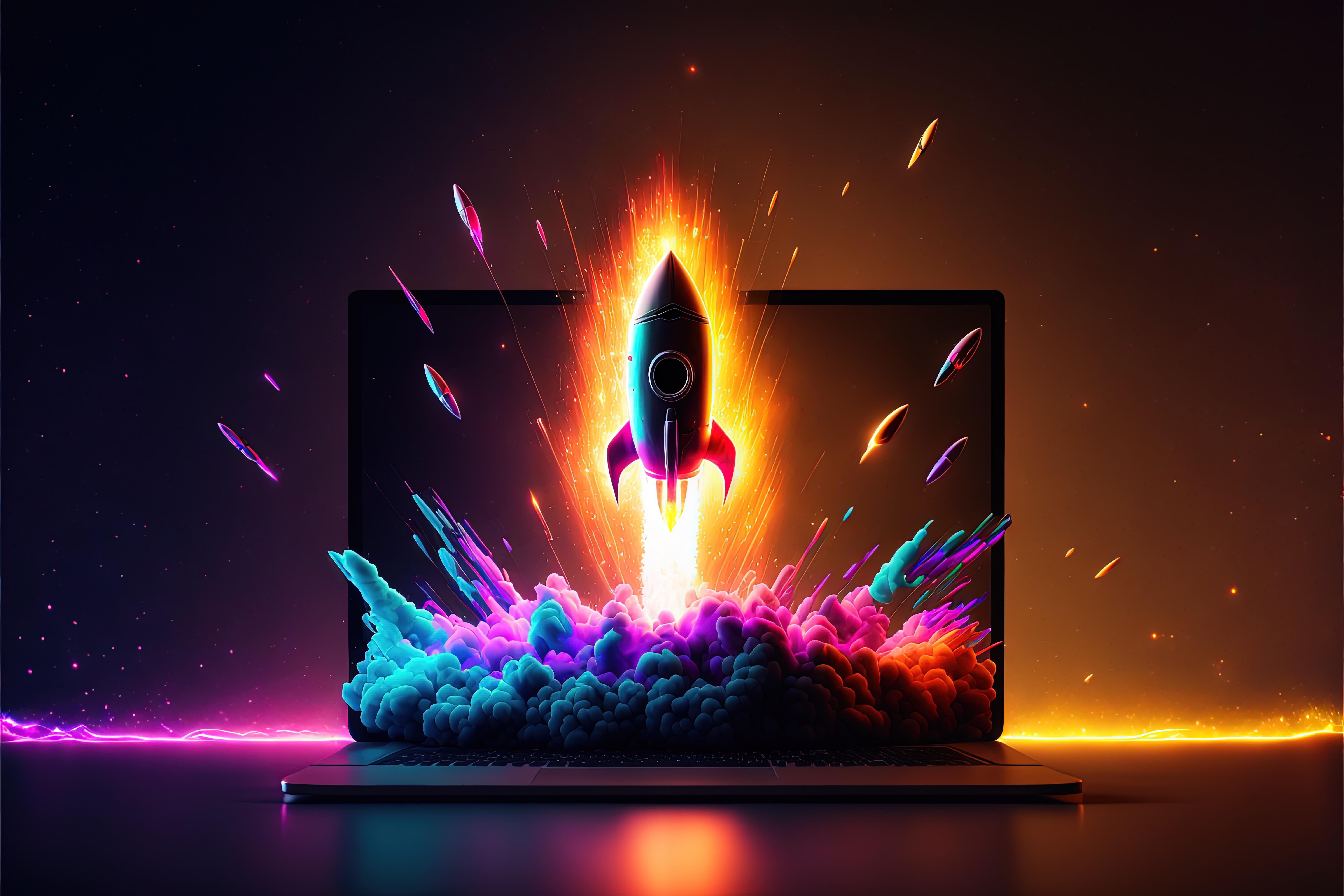 Illusion of rocket flying out of a computer